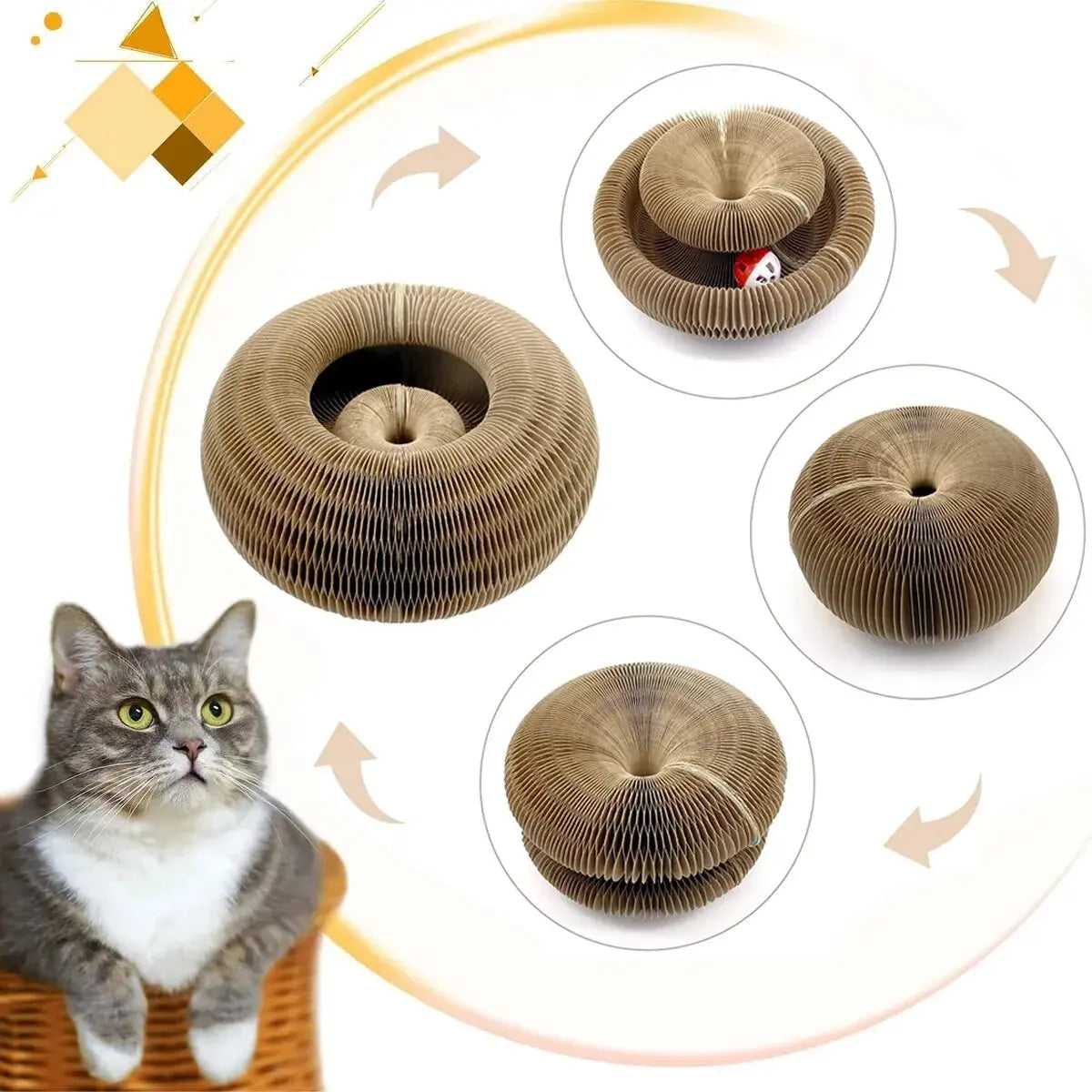 Magic Cat Scratch Organ Board Cat Toy with Ball Cat Grinding Claw Cat Climbing Frame Kitten Round Corrugated Cat Scratching Toy Nova Trendz