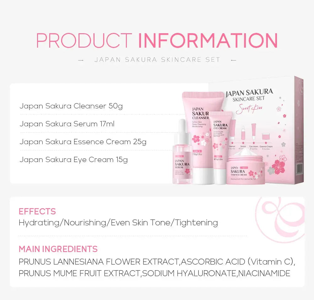 LAIKOU Sakura Skin Care Sets Facial Cleanser Eye Creams Face Cream Serum Lotion Toner Brightening Moisturizing Face Care Kit Nova Trendz