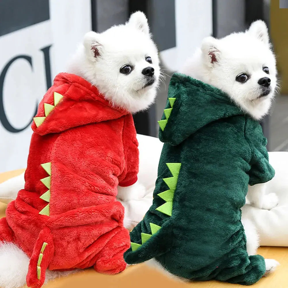 Dinosaur Pet Costume Cat and Dog Halloween Costume Cute Pet Dino Hoodie for Small Dogs Winter Warm Outfits Puppy Fleece Clothes - Nova Trendz