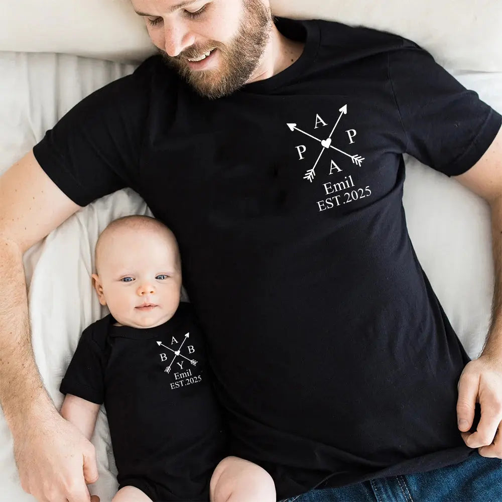Daddy and Me Outfit Matching Personalized Dad T-shirt and Baby Bodysuit Gift for Father's Day Daddy Baby Family Look Nova Trendz