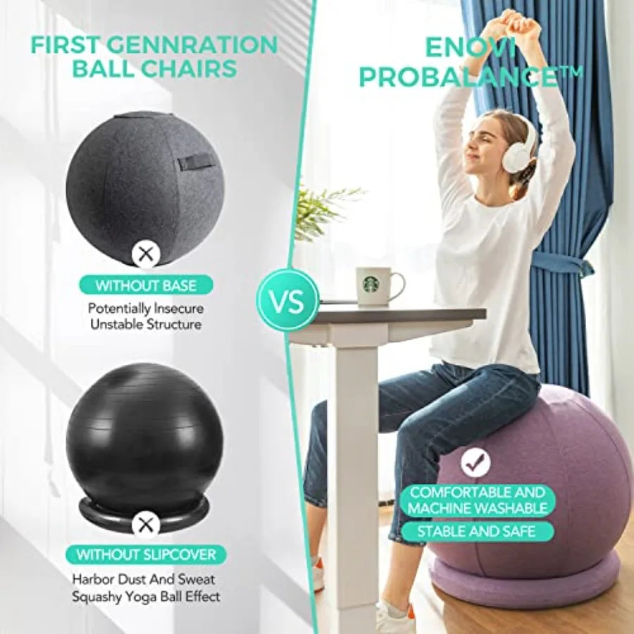 Enovi ProBalance Ball Chair Yoga Ball Chair Exercise Ball Chair with Slipcover and Base for Home Office Desk Birthing Pregnancy Nova Trendz