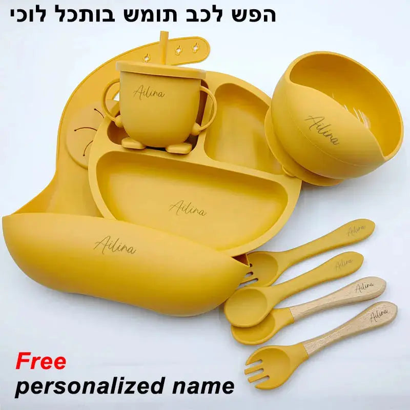 Personalized Name Tableware For Kids Silicone Suction Cup Plate Bowl Baby Feeding Set Children Dinner Dishes Bowl Spoon Cup Nova Trendz