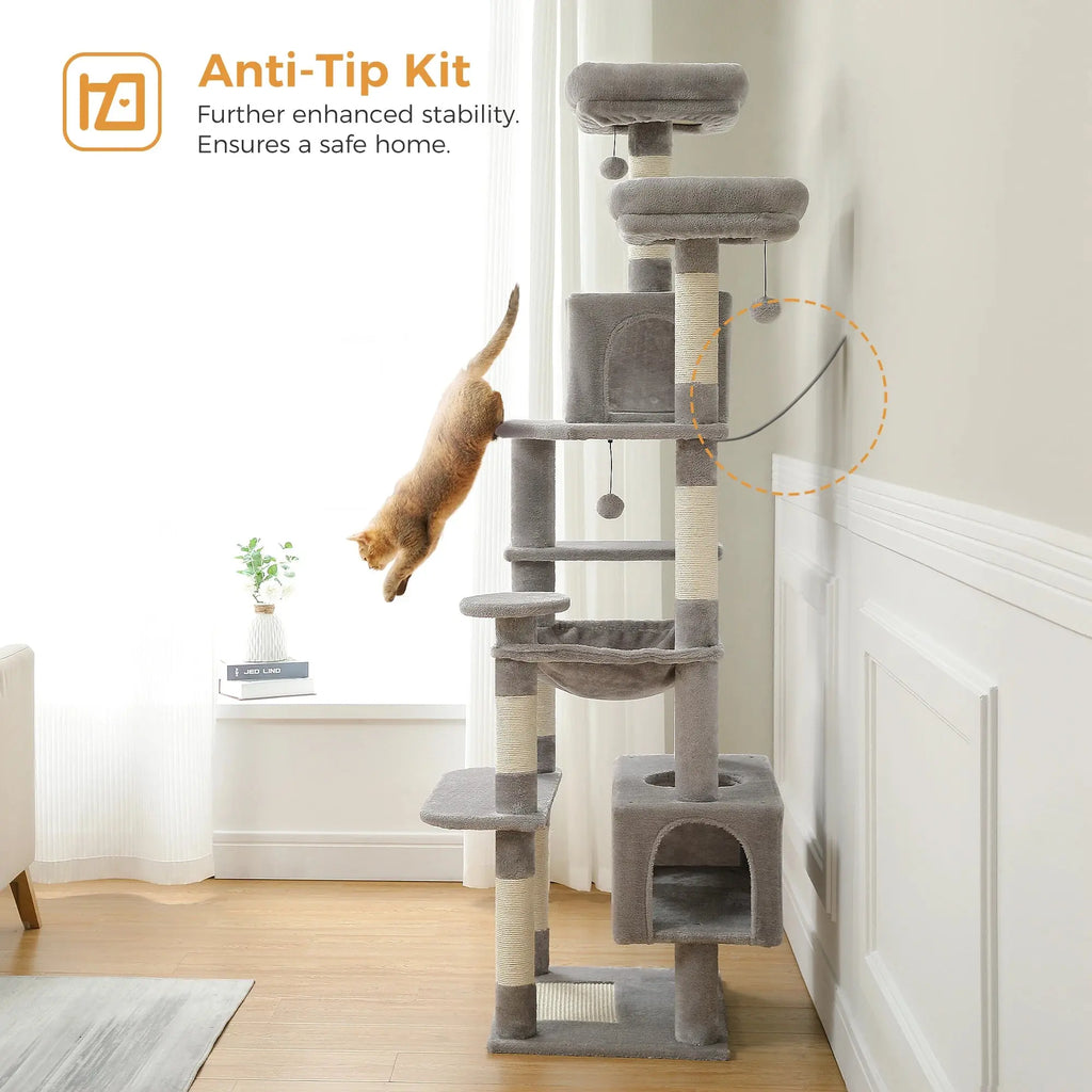 184cm Large Cat Tree and Tower for Indoor Cats With Sisal-Covered Scratching Posts Spacious Hammock Padded Perches and Condos Nova Trendz