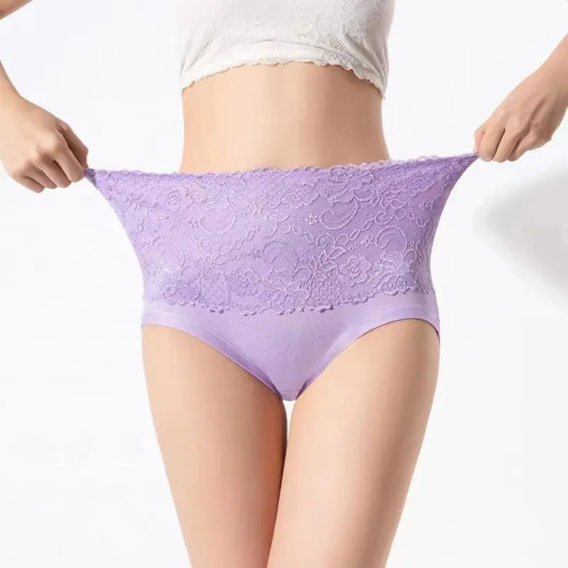1-4PC Lace Solid Color Oversized Comfortable Maternity Underwear Soft Comfortable Breathable High Waisted Women's Triangle Pants Nova Trendz