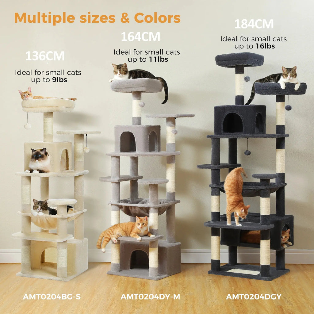 184cm Large Cat Tree and Tower for Indoor Cats With Sisal-Covered Scratching Posts Spacious Hammock Padded Perches and Condos Nova Trendz