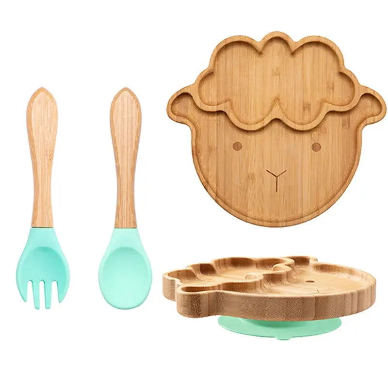 3Pcs Baby Bamboo Plate Silicone Suction Kids Wooden Feeding Tableware Non-slip Dinnerware Baby Tableware for Baby Birthday Gift Nova Trendz