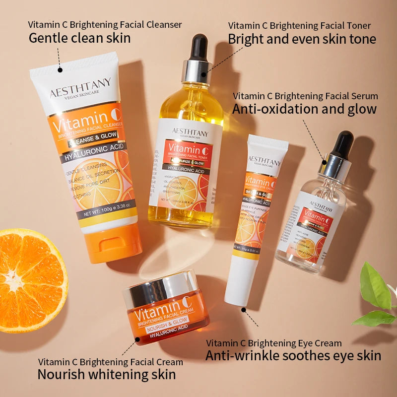 Natural Vitamin C Skin Care Set Moisturizing Hyaluronic Acid Skin Care Kit 5PCS Women Beauty Set