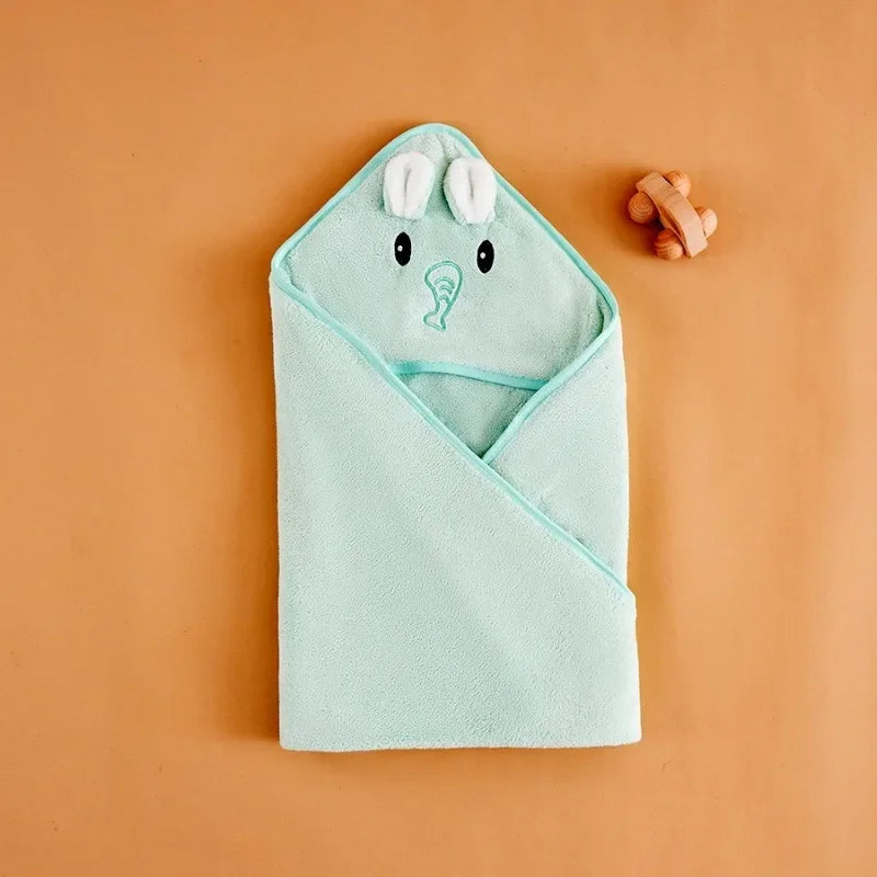 Hooded Coral Velvet Baby Bath Towel Cartoon Baby Elephant Wrap Blanket Super Absorbent Warm Bathrobe Newborn Baby Bath Towel