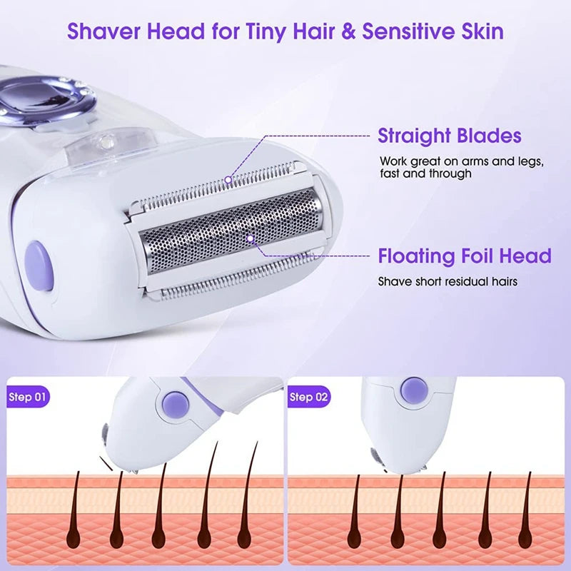 Kemei 3in1 Women Epilator Electric Shaver Facial Body Hair Removal Lady Leg Bikini Trimmer Hair Remover Underarms Rechargeable