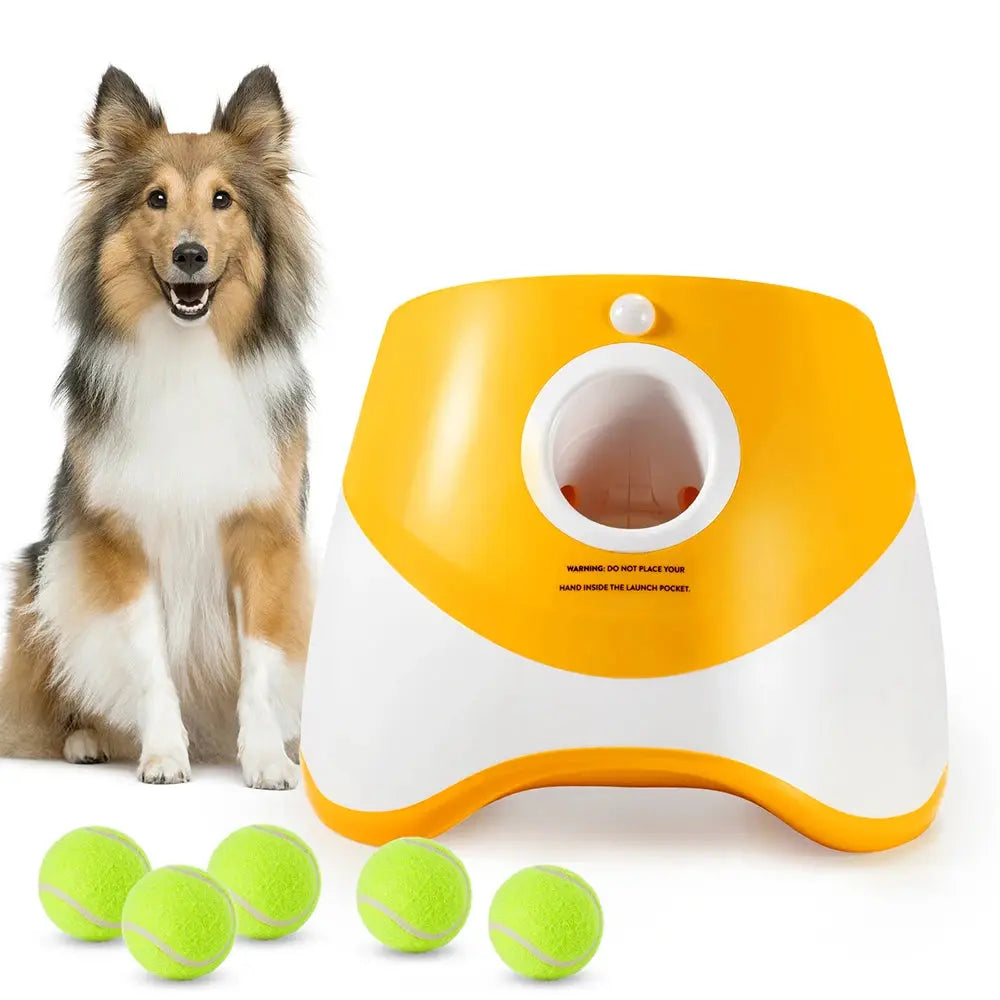 With 5 balls Automatic Ball Launcher for Dogs 3 Adjustable Distances Settings,Improves the dog's intelligence Outdoor pet game - Nova Trendz