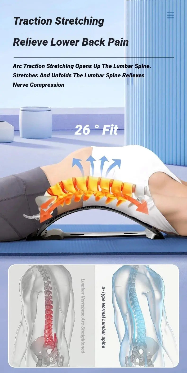 Back Massager Stretch Lumbar Support Relaxation Spine Pain Relief Vertebral Relaxer Stretches The Lower Traction Corrects Waist - Nova Trendz