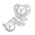 Initial Letter Siliver Baby Pacifier With Colorful Gem BPA Free Luxury Silver Dummy Soother Chupeta Weaning Pacifier Nova Trendz