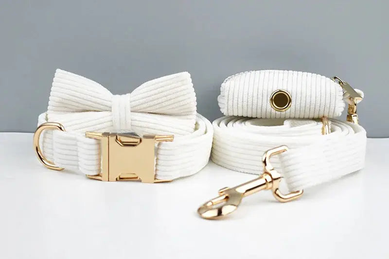 White Corduroy Dog Collar And Leash Set For Dogs Custom Engraved Nameplate Pet Supplies Dog Leash Corduroy12 Nova Trendz