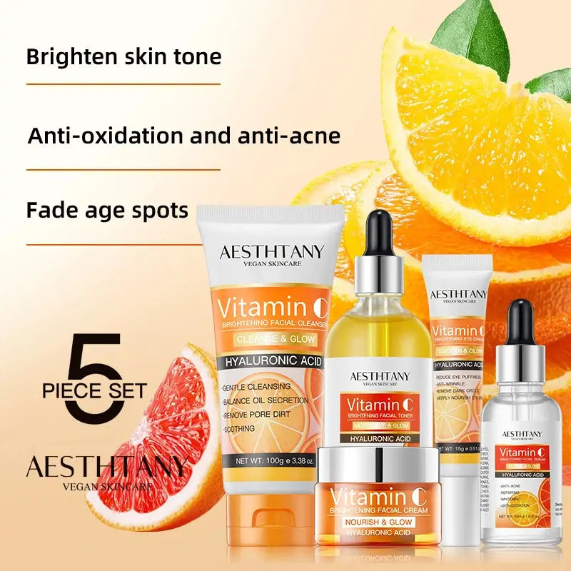 Natural Vitamin C Skin Care Set Moisturizing Hyaluronic Acid Skin Care Kit 5PCS Women Beauty Set Nova Trendz