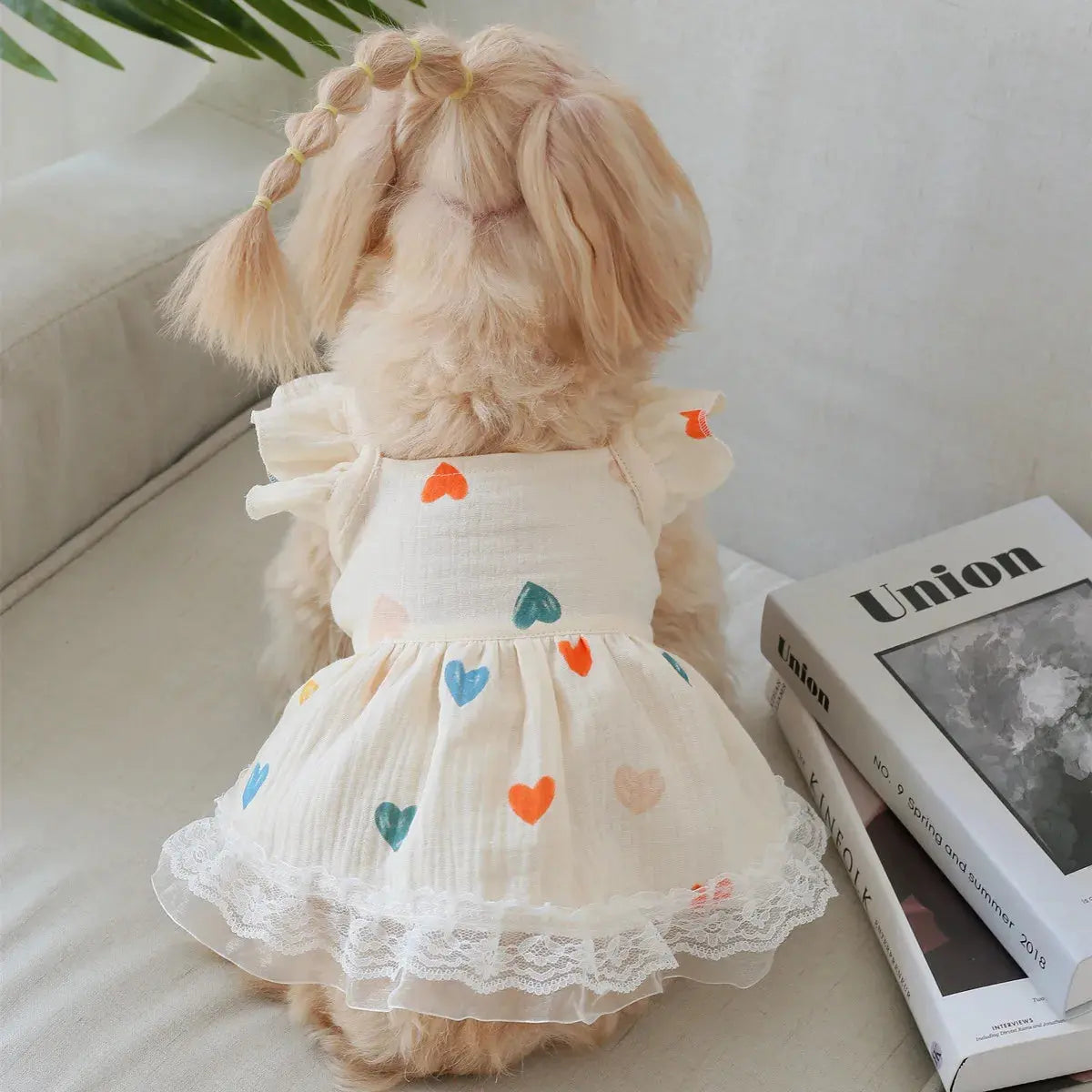Pet Light Yellow Heart-shaped Little Fly Sleeve Dress Cat and Dog Four Season Vest Puppy Clothes Dog Dresses for Small Dogs - Nova Trendz