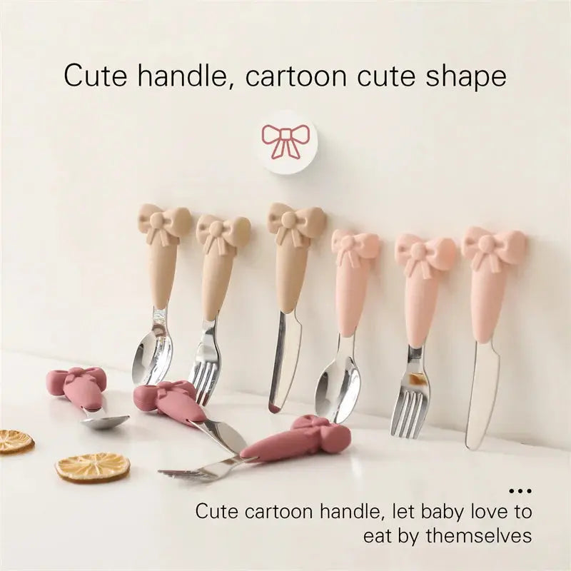 Baby Tableware Set BPA Free Silicone Bow Dish Tie Bowl Fork Food Plate Stainless Spoon Non-slip Tableware Newborn Feeding Tool Nova Trendz