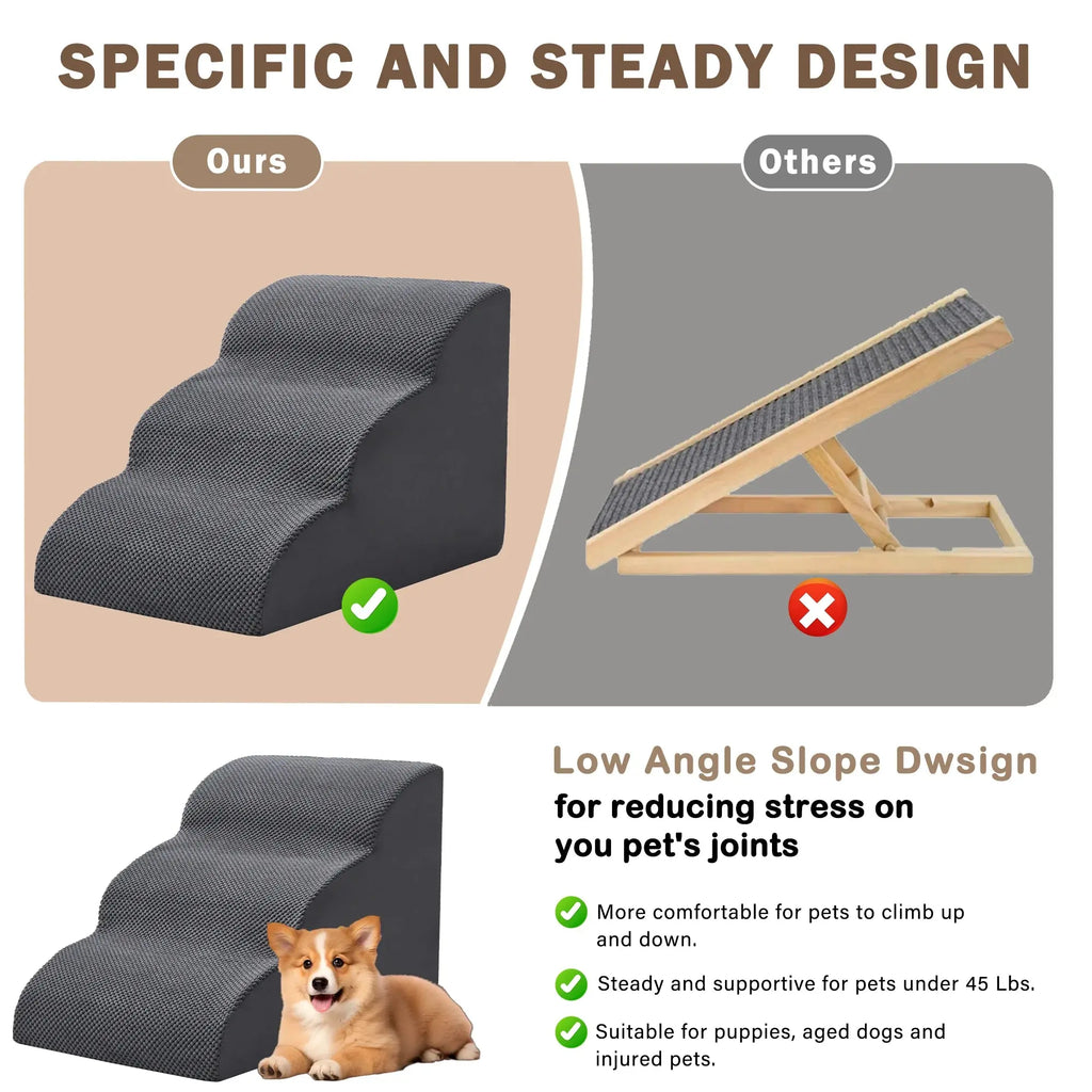 Curved Dog Stairs Ramp for High Beds 19.7" H, 4-Step Dog Steps for Small Dogs and Cats, Pet Stairs for High Bed Climbing, Grey - Nova Trendz