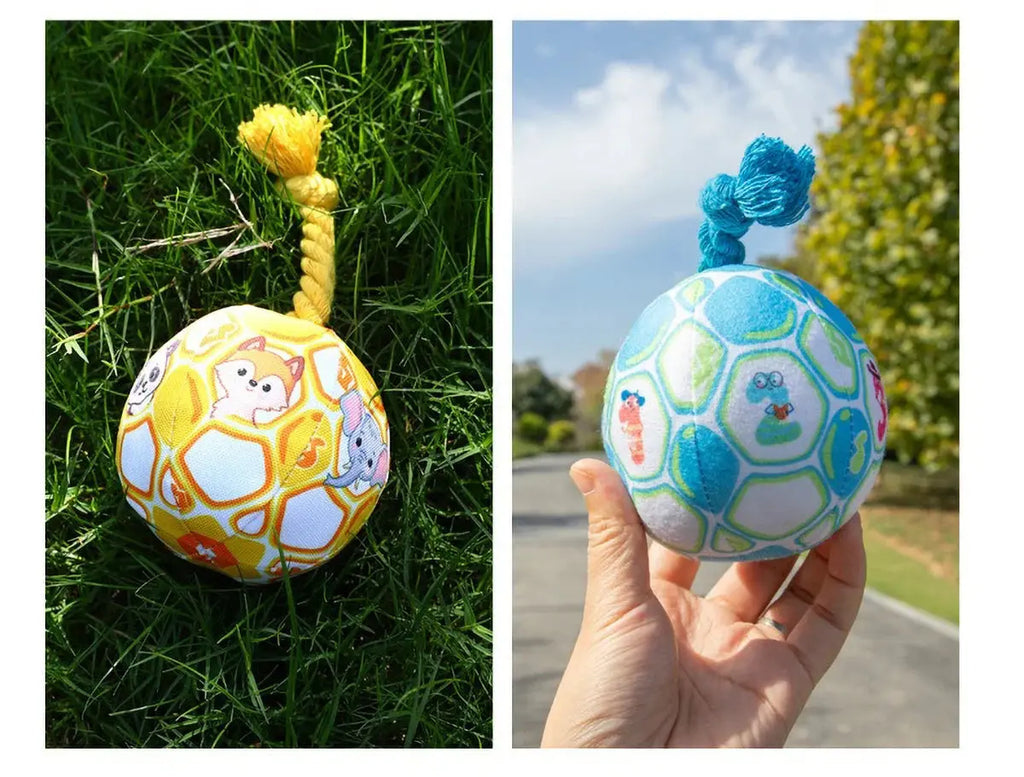 Pet Interactive Bell - ringing Plush Chew Ball for Dogs - with Rope Knot, PP Cotton Filling, Solve Boredom & Teethin - Nova Trendz