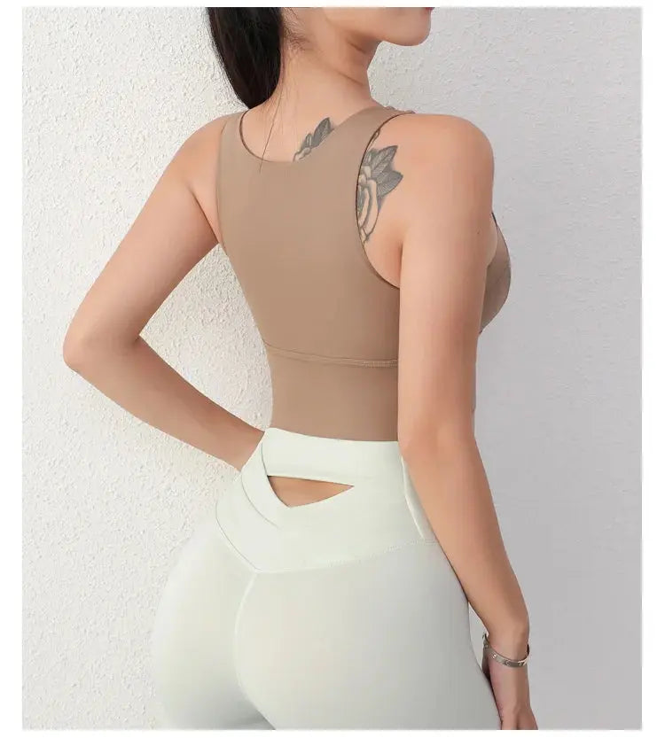 Women Sport Fixed Chest Pad Bra Female Athleisure Workout Tank Top Ladies Gym Clothes Yoga Sports Wear - Nova Trendz