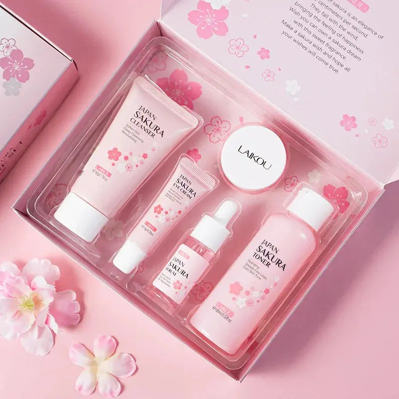 LAIKOU Sakura Skin Care Sets Facial Cleanser Eye Creams Face Cream Serum Lotion Toner Brightening Moisturizing Face Care Kit Nova Trendz