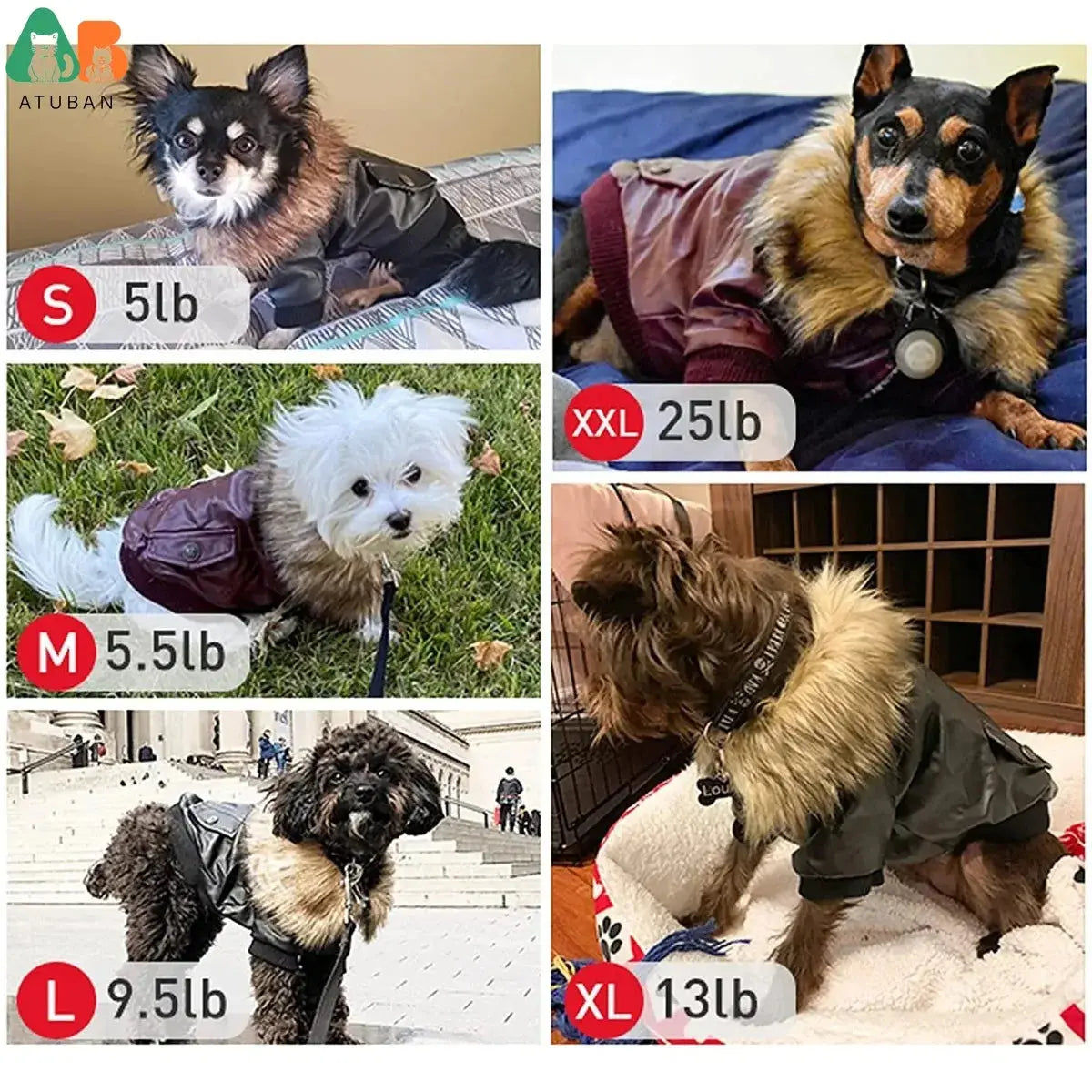 ATUBAN Leather Dog Coats Waterproof Dog Winter Coat Puppy Jackets for Small to Medium Dogs clothes for pets dog clothes winter - Nova Trendz