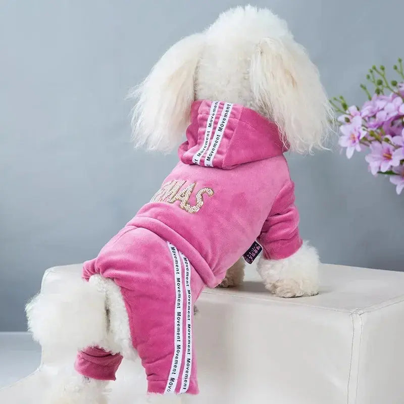 Luxury Velvet Dog Clothes,Dog Jumpsuit,Small Medium Dogs,Yorkie Puppy Costume,Hooded Coat,Tracksuit Overalls,Autumn,Winter - Nova Trendz