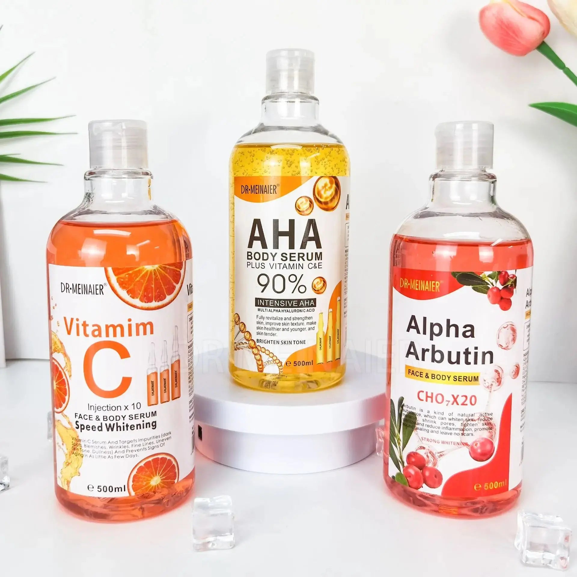 500ML Vitamin C AHA HYALURONIC& NICOTINAMIDE Face Serum Moisturizing Lightening Body Cream Honey&Almonds - Nova Trendz