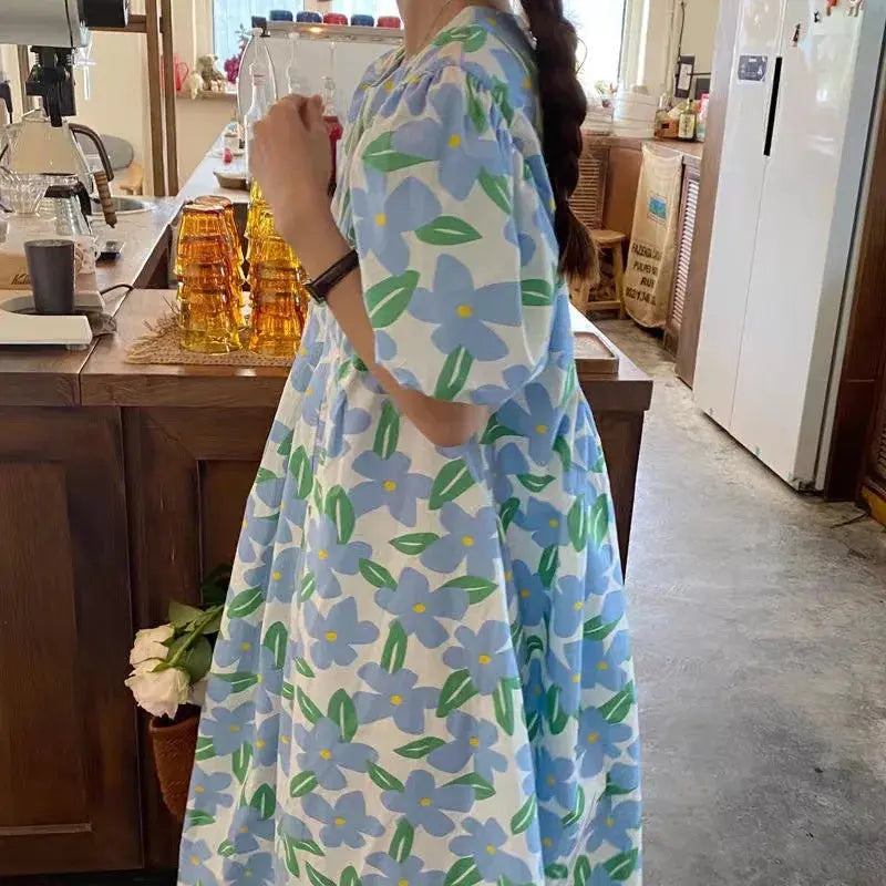 New Small Fresh Maternity Dress Summer Korean Loose Tide Mother French Maternity Printing Doll Printing Doll Dress Summer Outing Nova Trendz