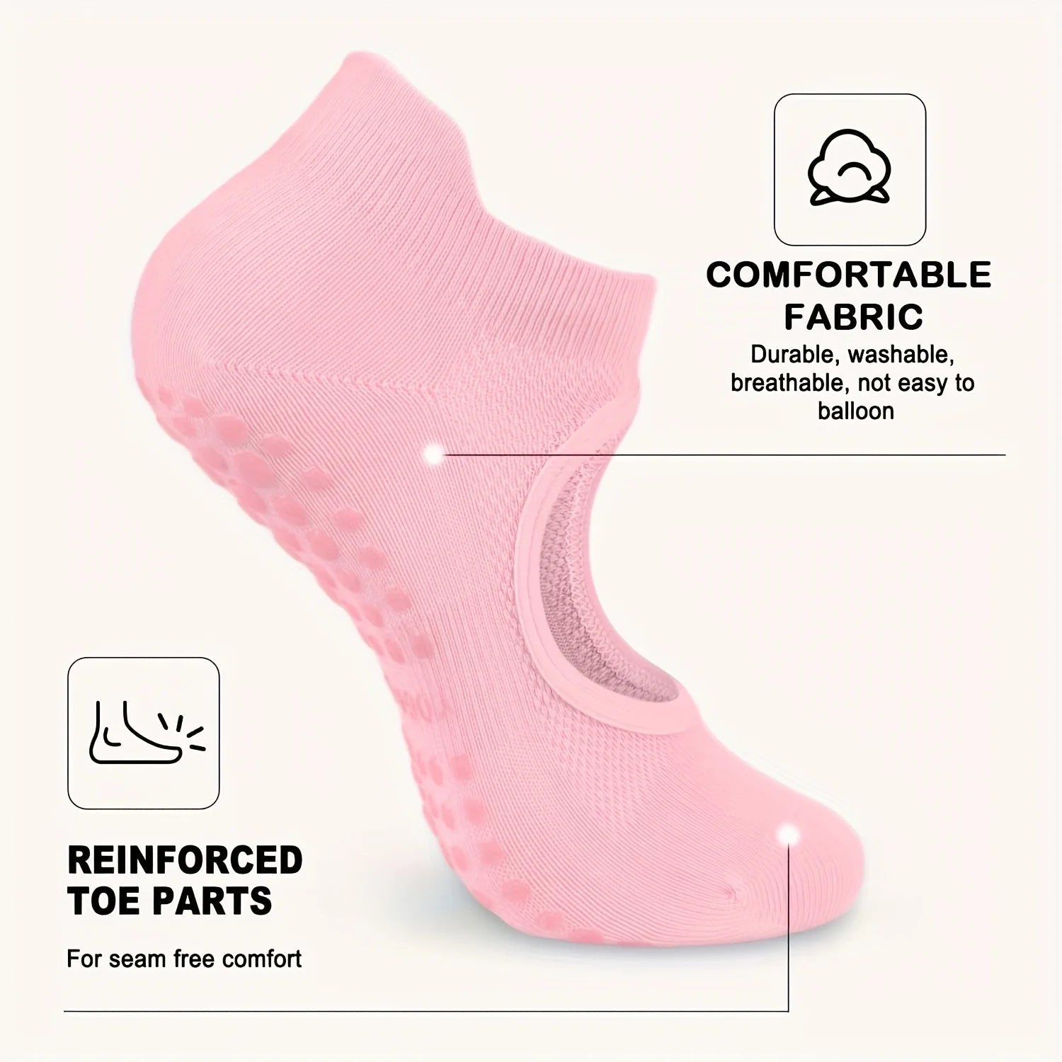 2 Pairs Non-Slip Pilates Socks for Women, Grippy Open-Top Yoga Socks, Breathable Barre Dance Athletic Socks Nova Trendz
