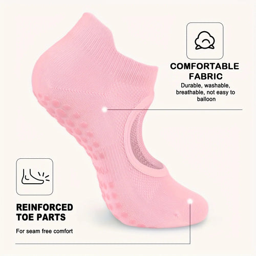 2 Pairs Non-Slip Pilates Socks for Women, Grippy Open-Top Yoga Socks, Breathable Barre Dance Athletic Socks Nova Trendz