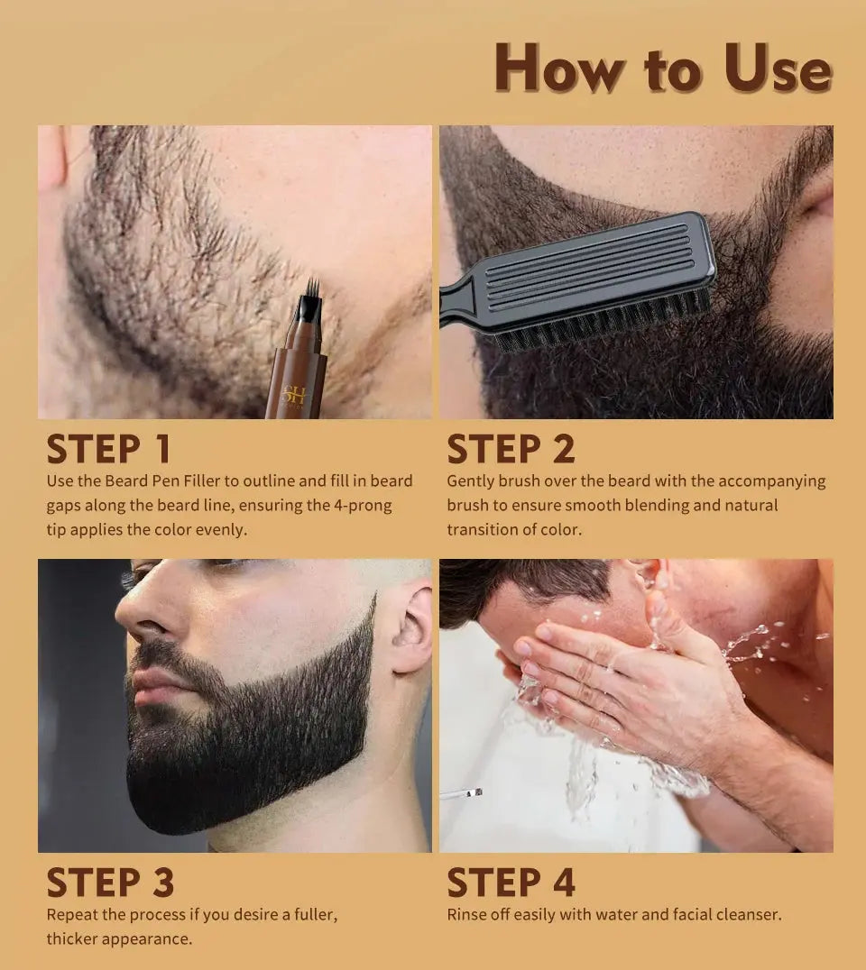 Waterproof Beard Pen Filler Men Moustache Coloring Pen Beard Coloring Filling Enhancer Black Fiber Hair Beard Stuffing Pen Tool Nova Trendz