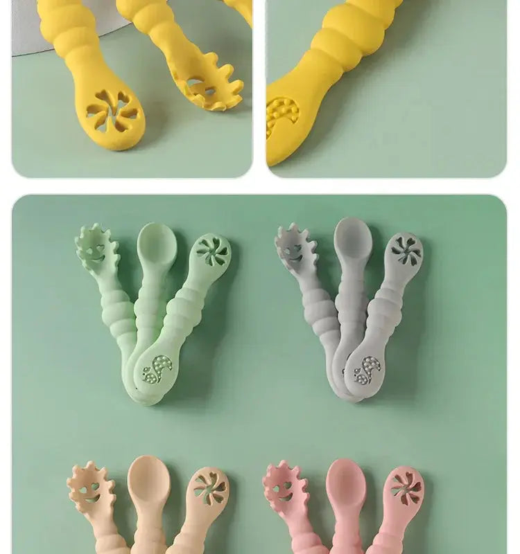 3PCS Silicone Spoon Fork For Baby Utensils Set Feeding Food Toddler Learn To Eat Training Soft Fork Cutlery Children's Tableware Nova Trendz