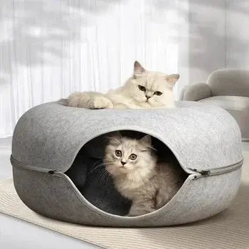 Felt Donut Bed for Cats House With Breather Hole Dog Bed Interactive Play Toys for Cats to Hide 2 in 1 Tunnel for Cats Bed - Nova Trendz