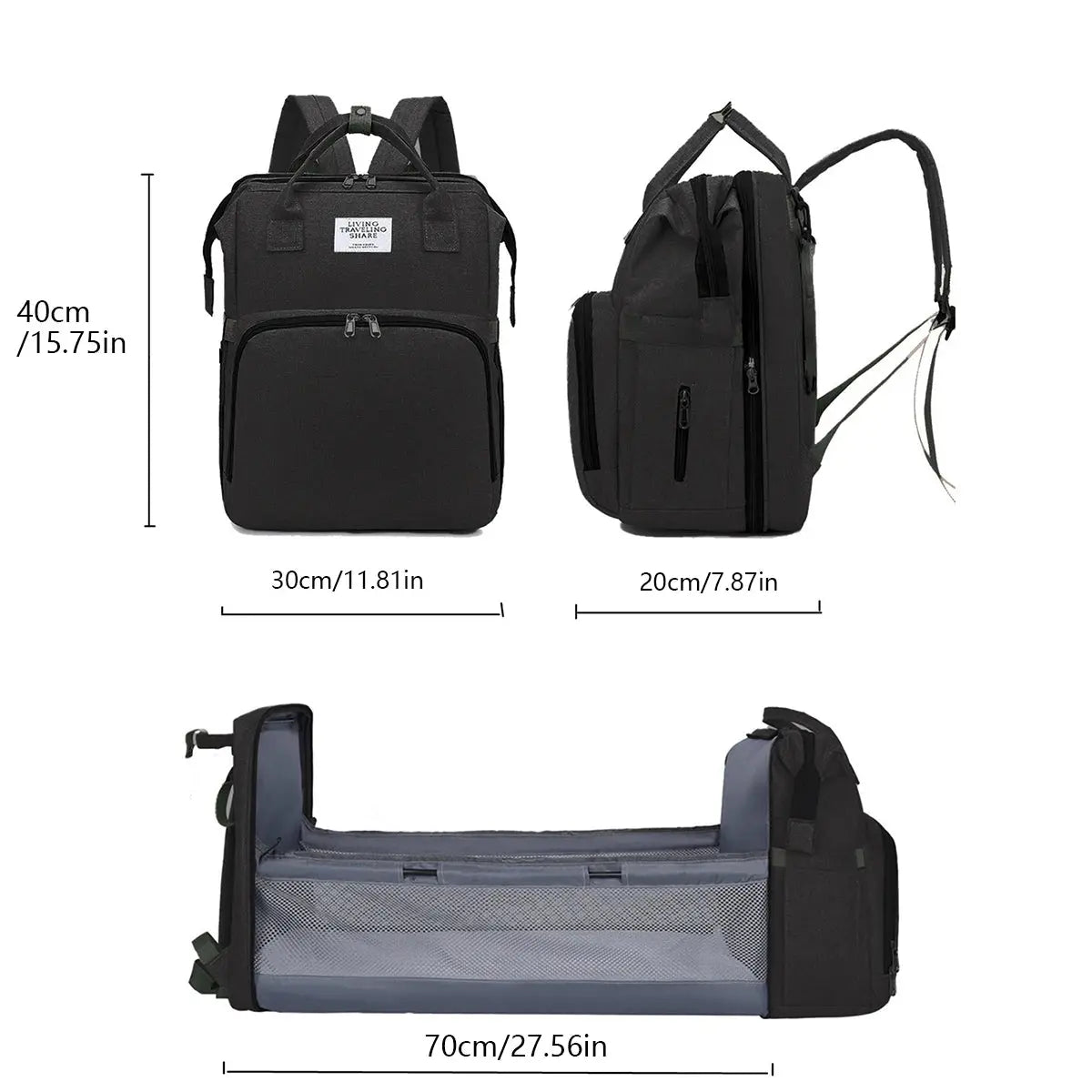 Foldable bed diaper bag with changing station insulated pocket and large capacity Multifunctional Double shoulder mommy bag Nova Trendz