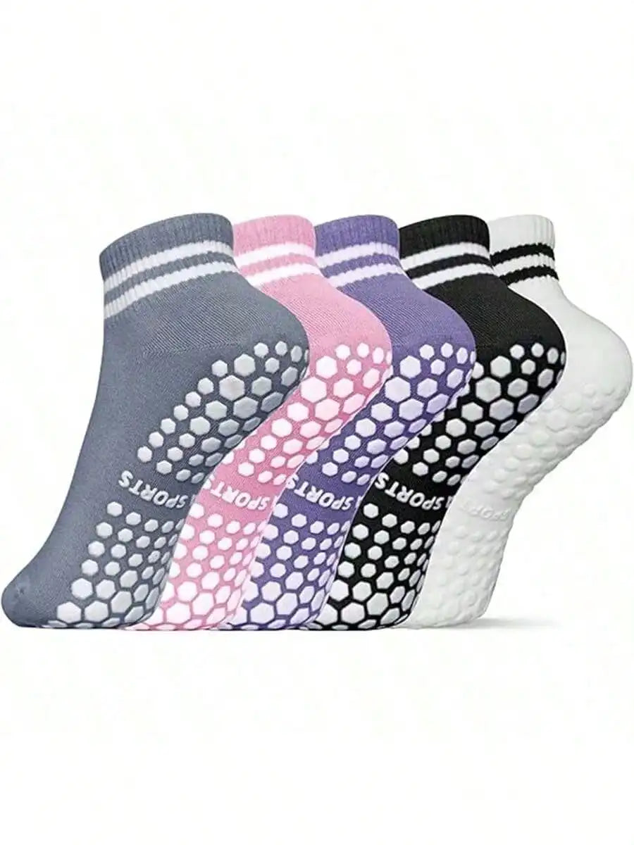 1 Pairs Women's Grip Socks, Non-Slip Pilates Yoga Socks Double Stripe Non-Slip Socks Exercise, Ballet, Sport Socks, Mid-Tube Nova Trendz