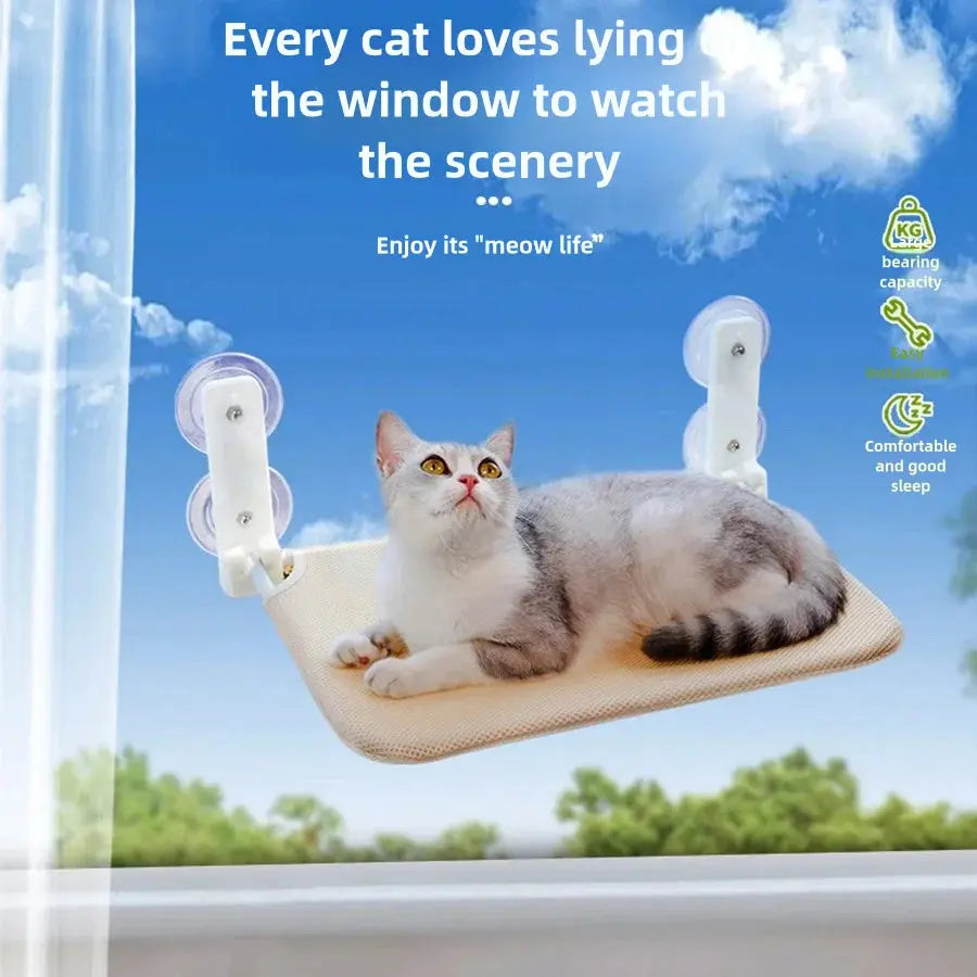 Assembly free folding cat hammock plush mesh cat window wall jumping platform double suction cup cat hammock - Nova Trendz