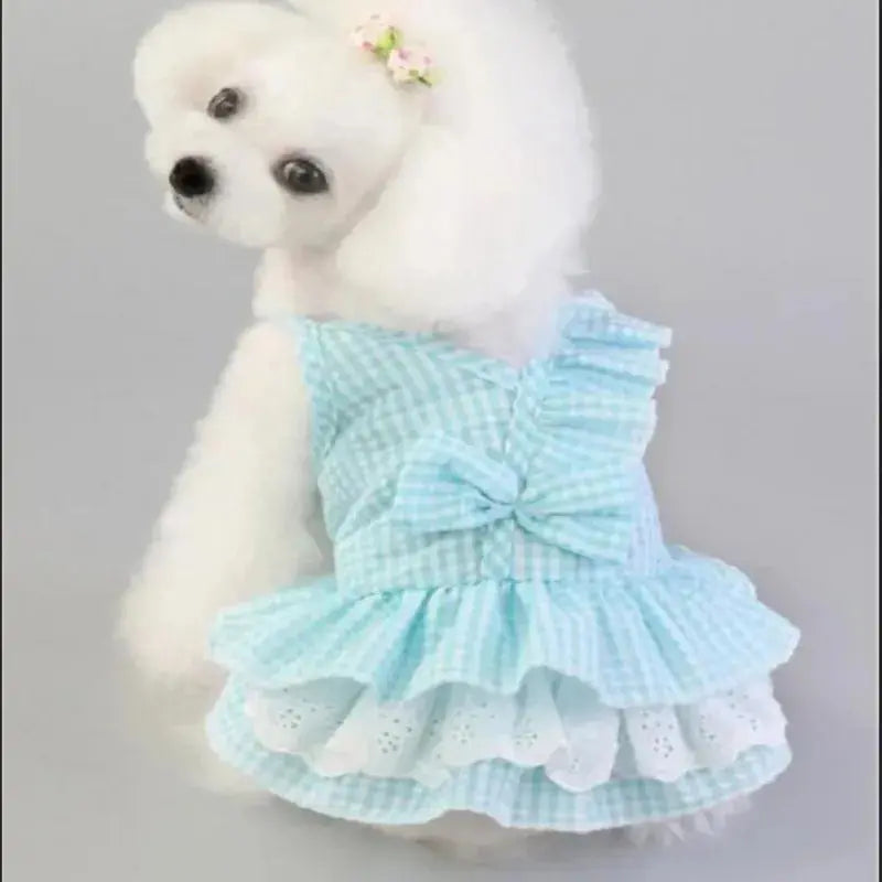 Pink Blue Dog Skirt Plaid Pet Bulldog Dress Spring Summer Party Skirt Teddy French Cat Dress - Nova Trendz