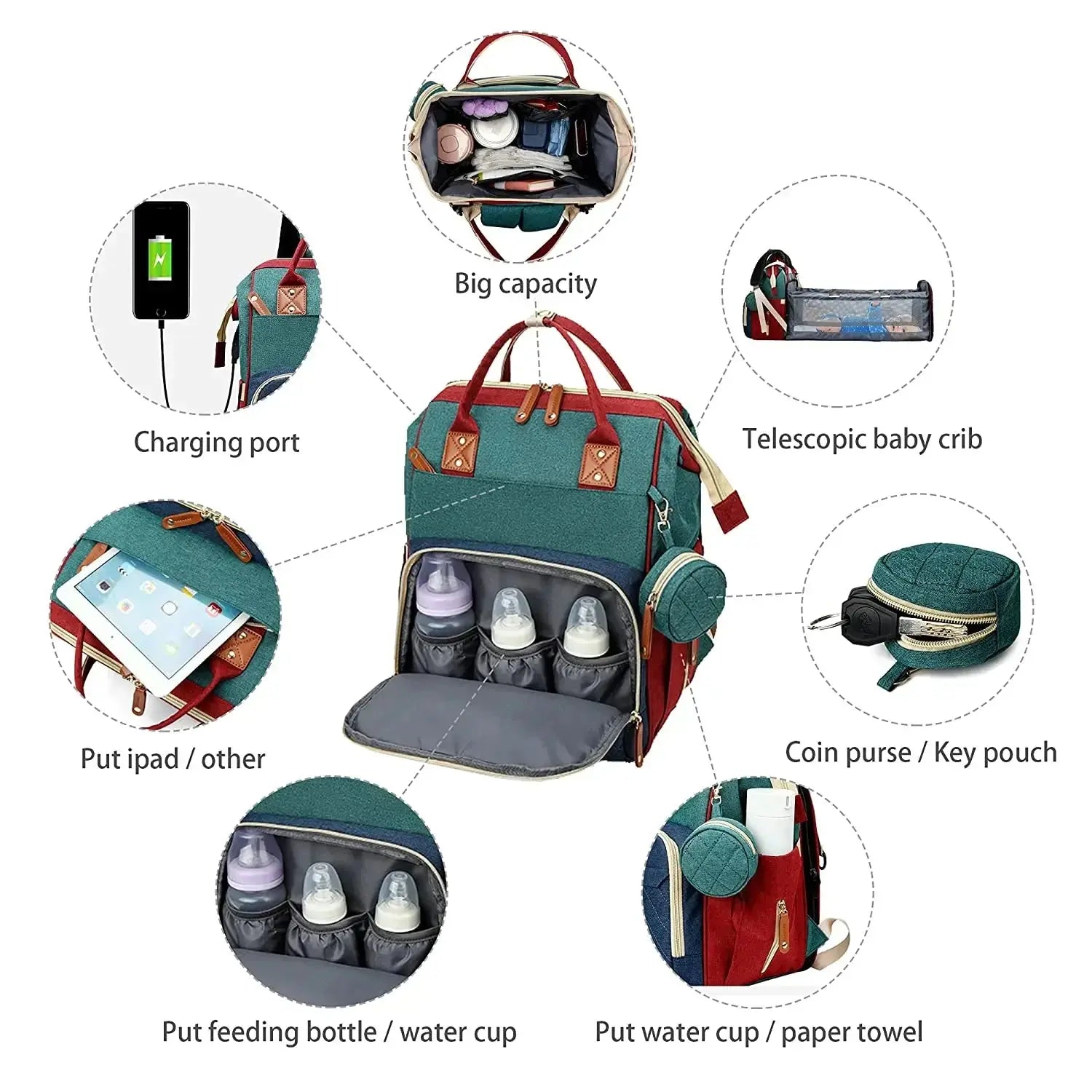 3 In 1 Diaper Bag Backpack Foldable Baby Bed Waterproof Travel Bag with USB Charge Diaper Bag Backpack with Changing Bed 3 types Nova Trendz