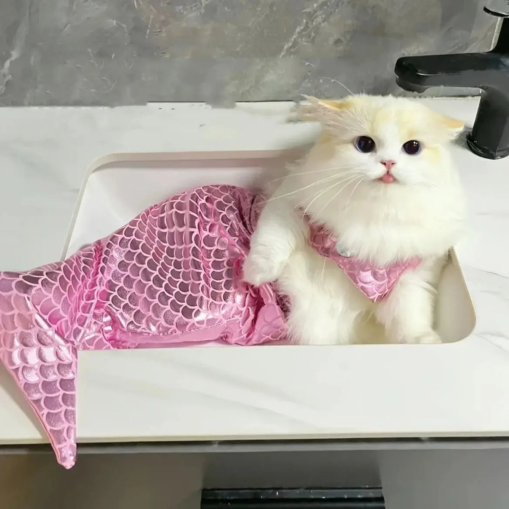 Cat Mermaid Crossdressing Funny Swimsuit Fish Tail Shape Cute Bikini Dog Pet Clothes Pet Halloween Costume Cats Clothes - Nova Trendz