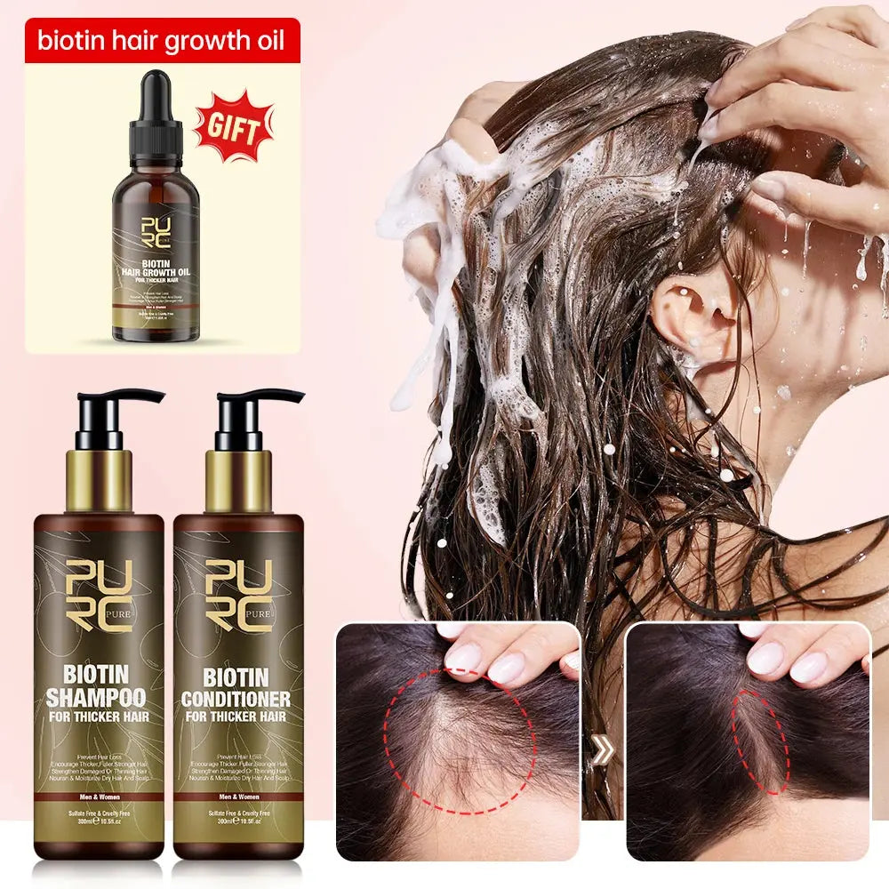 PURC Biotin Hair Care Set for Smooth, Healthy-Looking Hair PURC Biotin Shampoo and Conditioner Set with Hair Oil