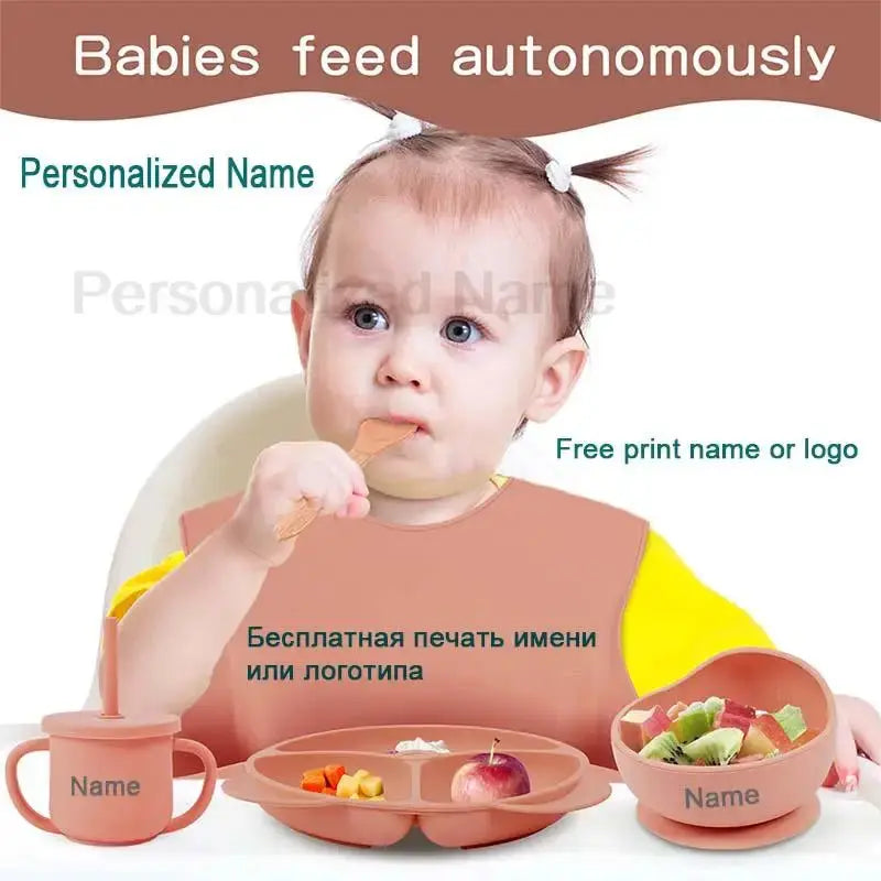 Personalized Name Tableware For Kids Silicone Suction Cup Plate Bowl Baby Feeding Set Children Dinner Dishes Bowl Spoon Cup Nova Trendz