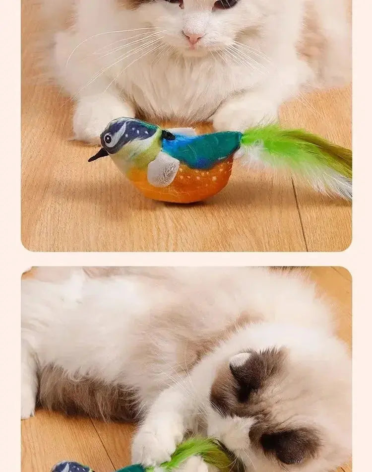 Interactive Cat Toys Rechargeable Electric Flapping Wings Bird Cat Toy Sound Chirping Bird Catnip Touch Activated Plush Toy Nova Trendz