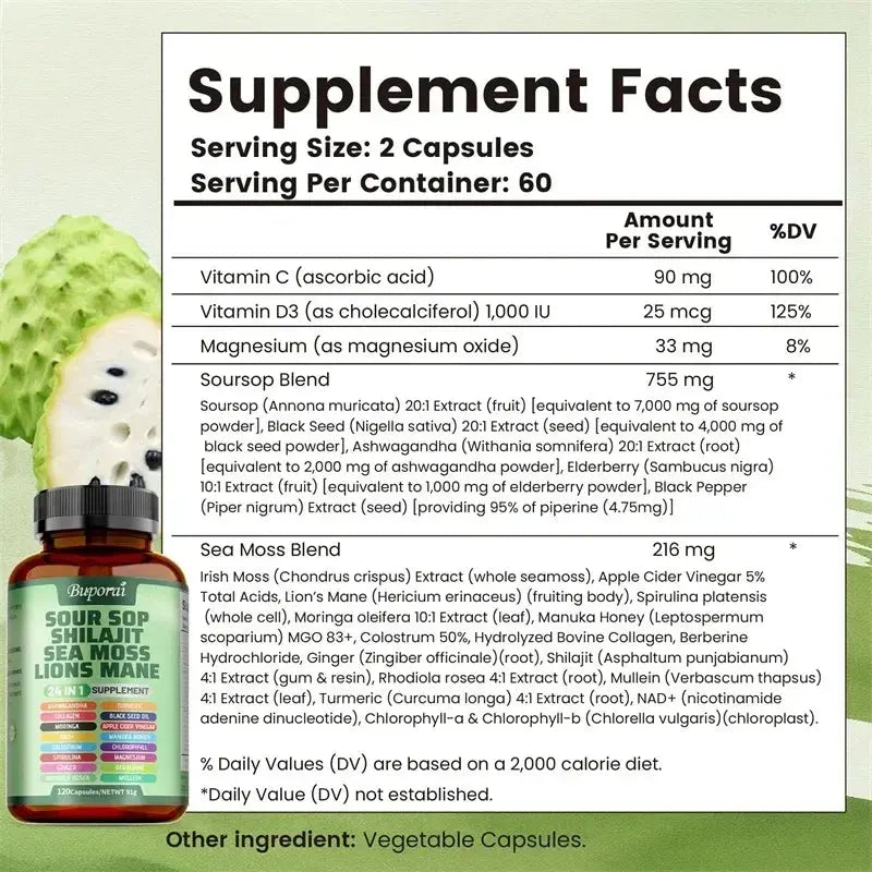 24-In-1 Soursop Supplement - Boosts Energy, Cell Support & Regeneration, Antioxidants, Improve Skin Health, Skin Vitality Nova Trendz