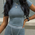 two-piece Women's Casual Workout Set - Comfortable Crew Neck Short Sleeve Tops and Slim Shorts Outfits for Exercise and Fitness Nova Trendz