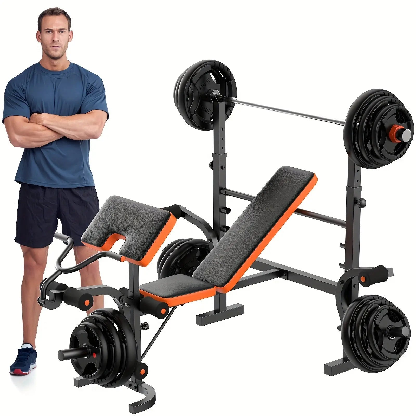 Stainless Steel Adjustable Weight Bench Set - Versatile Full-Body Workout Equipment with Squat & Preacher Curl Pads - Easy Assembly for Home Gym Nova Trendz