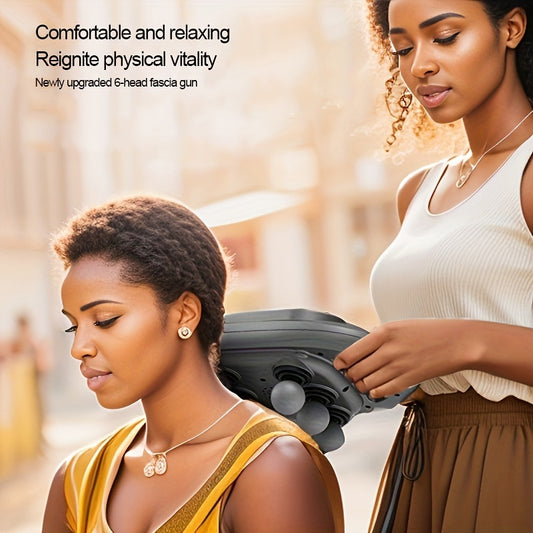 Six-Head Percussion Massage Gun - Universal Fit, USB Rechargeable Deep Tissue Massager with 9 Modes, Enhanced Battery Life, ABS Construction, Lithium 18650 Series Battery for Fitness & Exercise Recovery