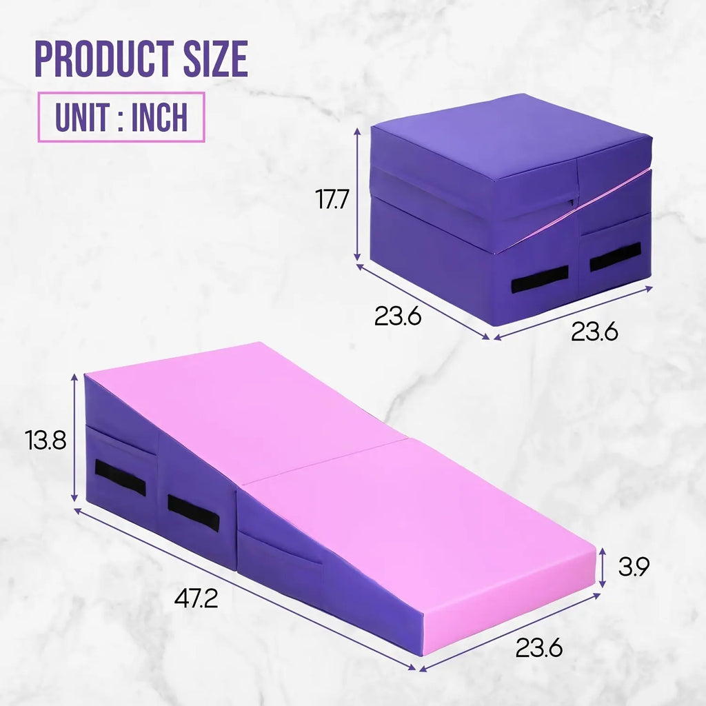Gymnastics Mat Incline Tumbling Mats Yoga Mat For Home Gym, Folding Exercise Mat With Non-Slip PU Surface & Handles, Cheese Wedge Mat Nova Trendz