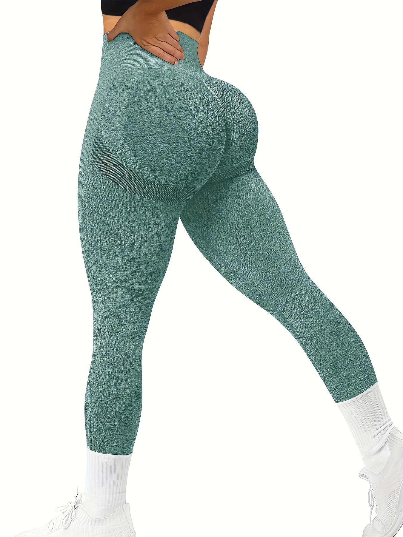 Seamless High Waist Stretchy Sports Tight Pants, Solid Slimming Yoga Fitness Workout Gym Exercise Leggings, Women's Activewear