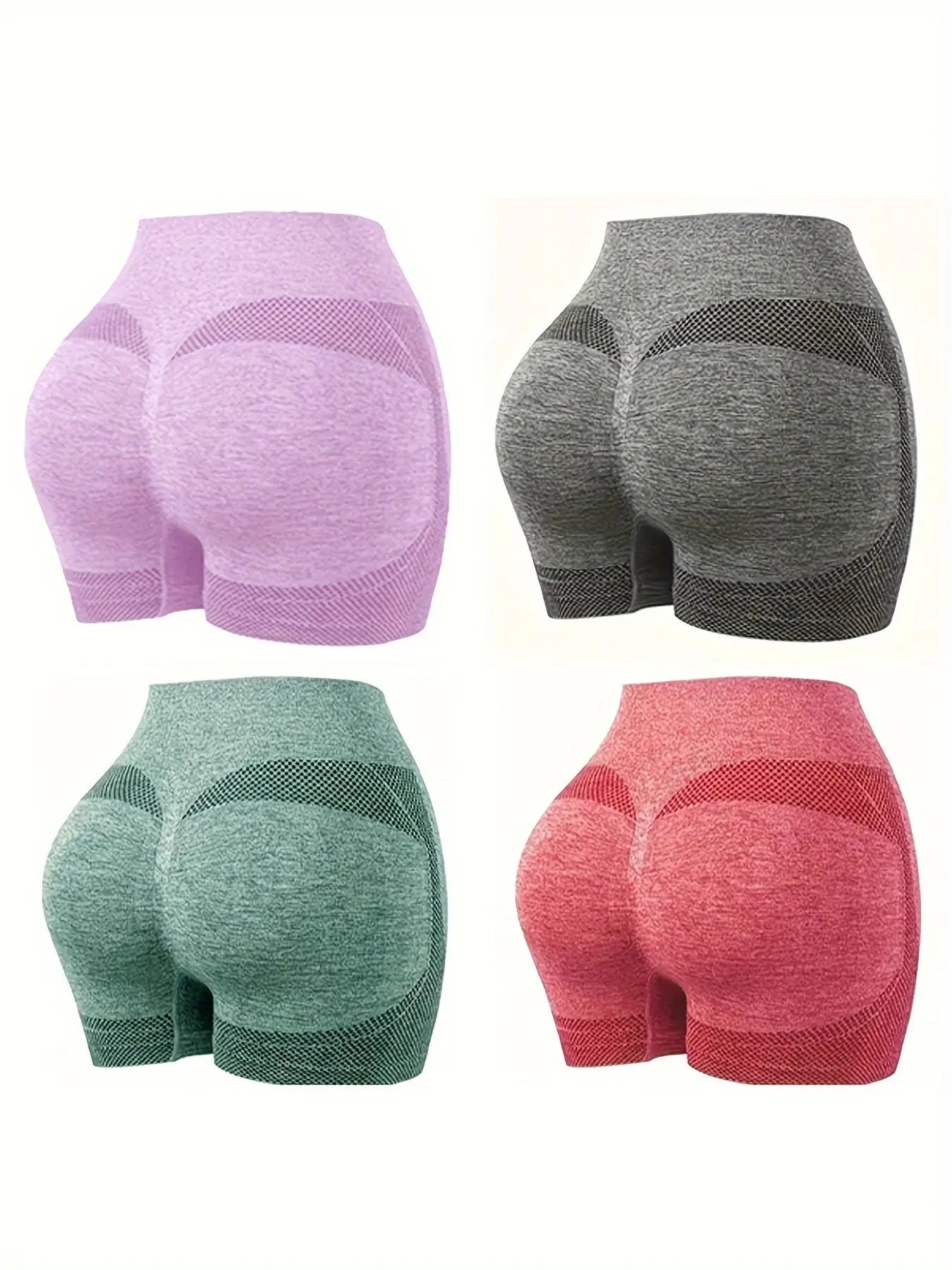 4-Piece High Waisted Seamless Sports Shorts Set - Ultra Comfortable, Breathable, Moisture-Wicking, Quick-Drying, Four-Way Stretch, Solid Color - Ideal for Yoga, Gym Exercise, Womens All-Season Sports Underwear Nova Trendz