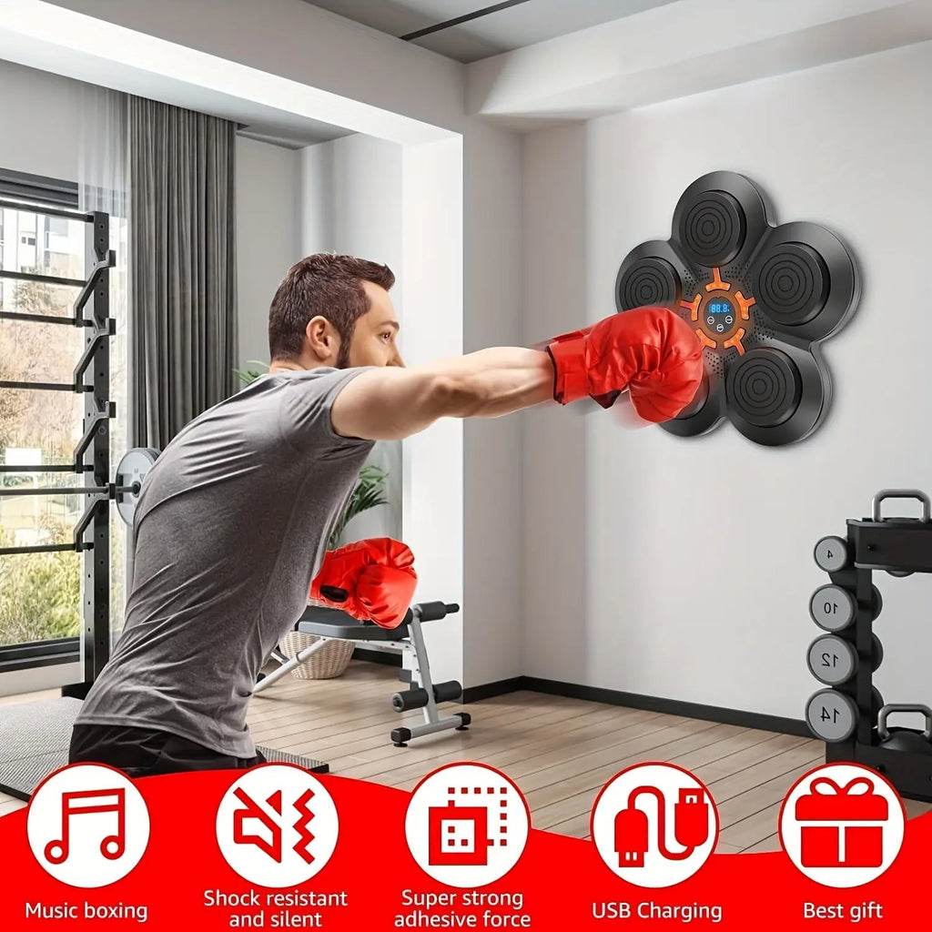 Smart Music Boxing Trainer with Gloves - Wall Mounted Punching Pad Bag, USB Rechargeable, Wireless Enabled, Fun Boxing Game for Youngsters & Adults, Black, Includes Red Gloves, Perfect for Home Workouts & Relax, Home Workout Nova Trendz